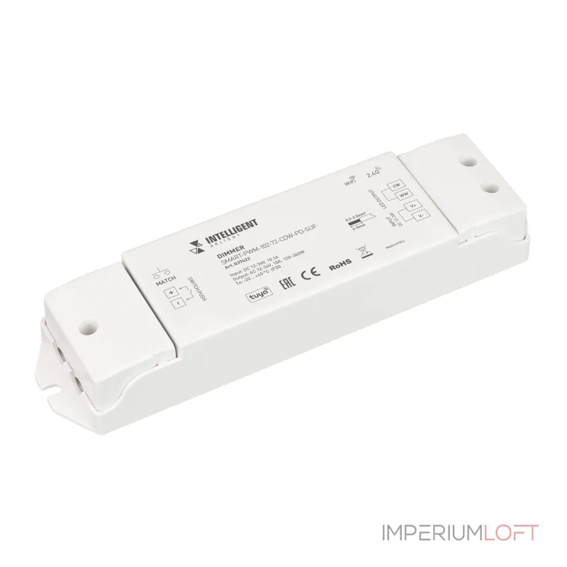 Arlight INTELLIGENT ARLIGHT Диммер SMART-PWM-102-72-CDW-PD-SUF 12-36В 2x5A TUYA Wi-Fi 2.4G IARL IP20 037422 Arlight INTELLIGENT ARLIGHT Диммер SMART-PWM-102-72-CDW-PD-SUF 12-36В 2x5A TUYA Wi-Fi 2.4G IARL IP20 037422