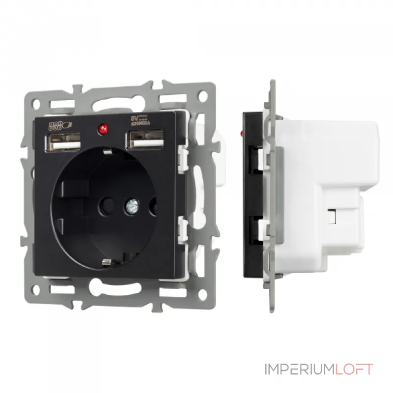 Arlight Механизм розетки с USB зарядкой SCT-MUAA-PL-BK 250В 16A 043734