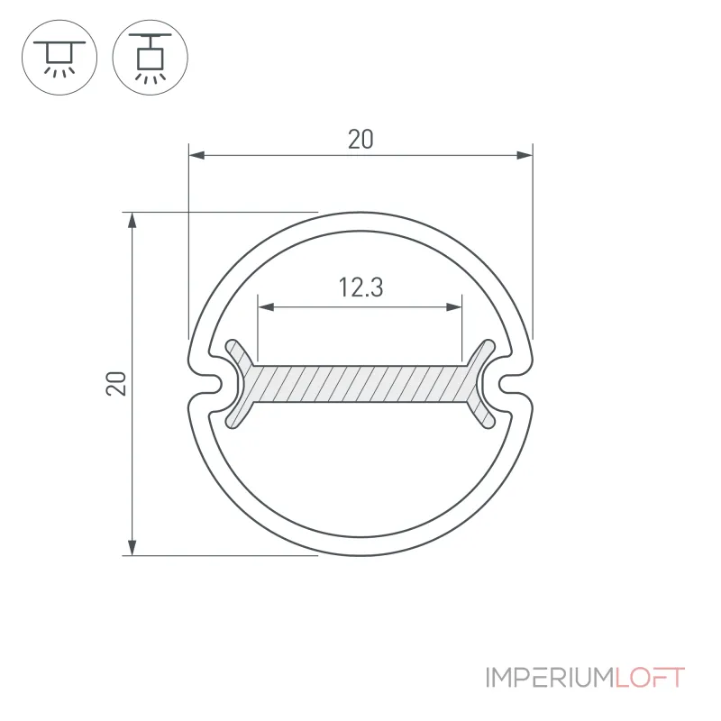 Arlight Профиль ARH-ROUND-D20-DUAL-2000 ANOD Алюминий 039218