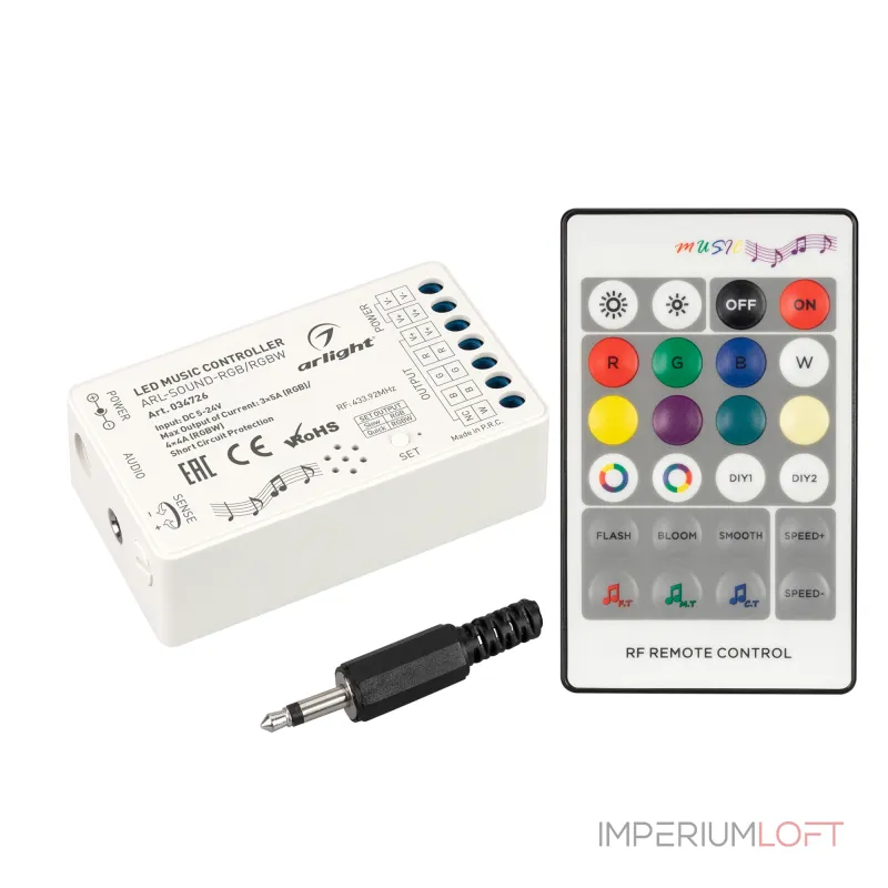 Arlight Аудиоконтроллер ARL-SOUND-RGB/RGBW 12-24В 4x4A RF ПДУ 24кн IP20 034726 Arlight Аудиоконтроллер ARL-SOUND-RGB/RGBW 12-24В 4x4A RF ПДУ 24кн IP20 034726