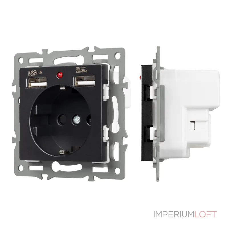 Arlight Механизм розетки с USB зарядкой SCT-MUAA-PL-BK 250В 16A 043734
