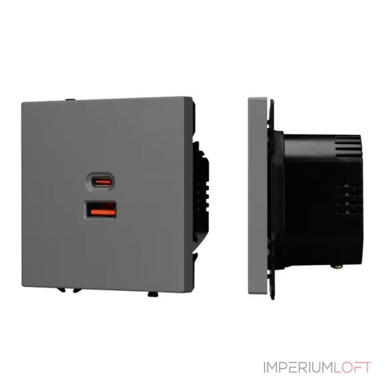 Механизм розетки с быстрой USB зарядкой SCT-NOBE-MUAC-SFPL-FC-GR (65W QC3) Arlight 054319 Механизм розетки с быстрой USB зарядкой SCT-NOBE-MUAC-SFPL-FC-GR (65W QC3) Arlight 054319