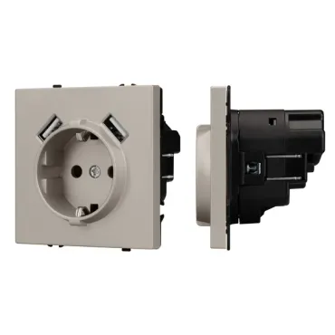 Розетка с заземлением со шторками с USB тип А+А софт-тач SCT-MUAA-SFPL-CA (250V 16A) Arlight 059442(1)