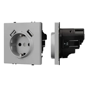 Розетка с заземлением со шторками с USB тип А+А софт-тач SCT-MUAA-SFPL-IS (250V 16A) Arlight 059443(1)