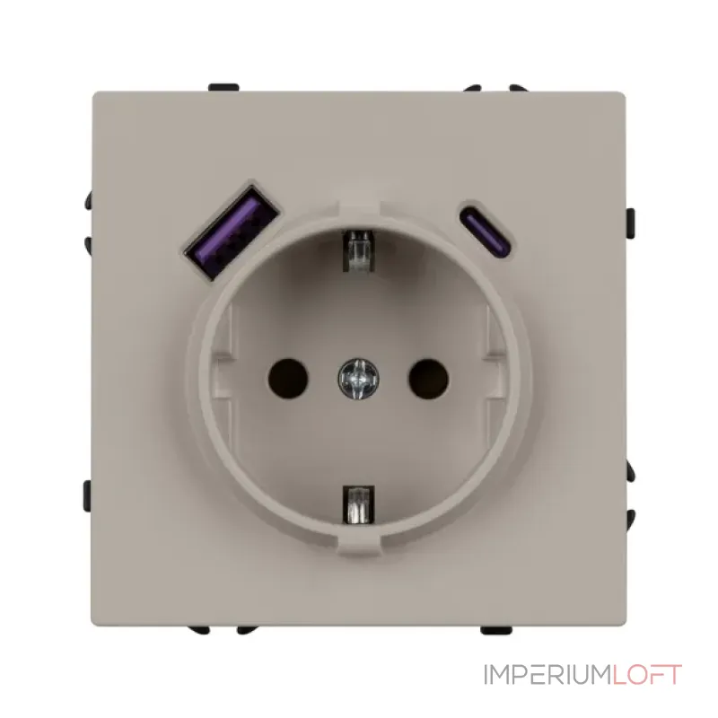 Розетка с заземлением со шторками с USB тип А+С софт-тач SCT-MUAC-SFPL-CA (250V 16A) Arlight 059444(1)