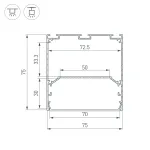 Профиль LINE-S-7575-3000 BLACK Arlight Алюминий 041857