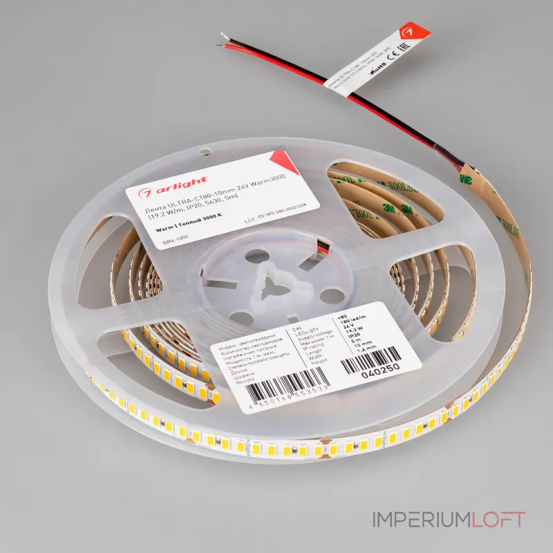 Arlight Лента ULTRA-C180-10mm 24В Warm3000 19.2 В/м IP20 5630 5м высок.эфф.200 лм/Вт 040250