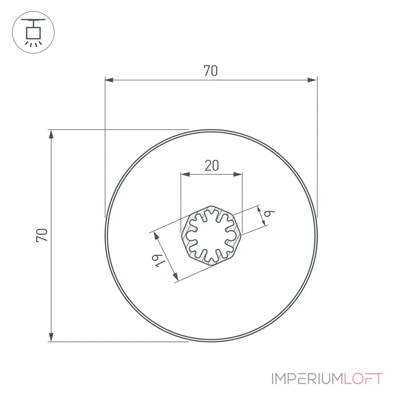 Arlight Профиль SL-ROUND-D70-360deg-2000 ANOD Алюминий 037770