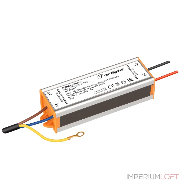 Блок питания ARPJ-SN-63600-PFC 36Вт 34-63В 600mA Arlight IP65 040797 Блок питания ARPJ-SN-63600-PFC 36Вт 34-63В 600mA Arlight IP65 040797