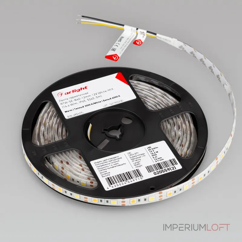 Arlight Лента герметичная RTW-SE-B60-12mm 12В White-MIX 14.4 В/м IP65 5060 5м 14.4 Вт/м IP65 020559(2)