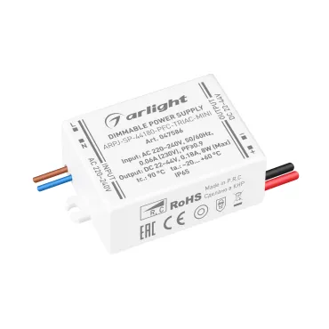 Блок питания ARPJ-SP-44180-PFC-TRIAC-MINI 8Вт 22-44В 180mA Arlight IP65 047586 Блок питания ARPJ-SP-44180-PFC-TRIAC-MINI 8Вт 22-44В 180mA Arlight IP65 047586