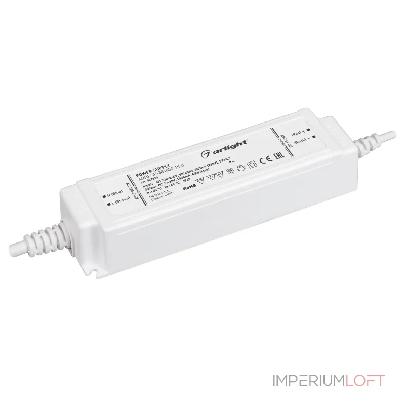 Arlight Блок питания ARPJ-SP-381050-PFC 40Вт 19-38В 1.05A IP67 037270 Arlight Блок питания ARPJ-SP-381050-PFC 40Вт 19-38В 1.05A IP67 037270