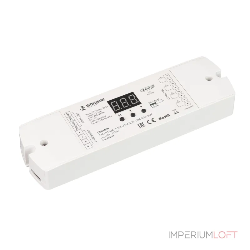 Arlight INTELLIGENT ARLIGHT Диммер SMART-DALI-104-62-ADDR-DIM-DT6-SUF 12-48В 4x5A IARL IP20 038157 Arlight INTELLIGENT ARLIGHT Диммер SMART-DALI-104-62-ADDR-DIM-DT6-SUF 12-48В 4x5A IARL IP20 038157