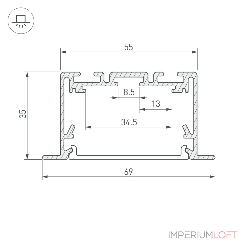 Arlight Профиль S2-LINIA69-F-2500 SEAMLESS ANOD Алюминий 029470