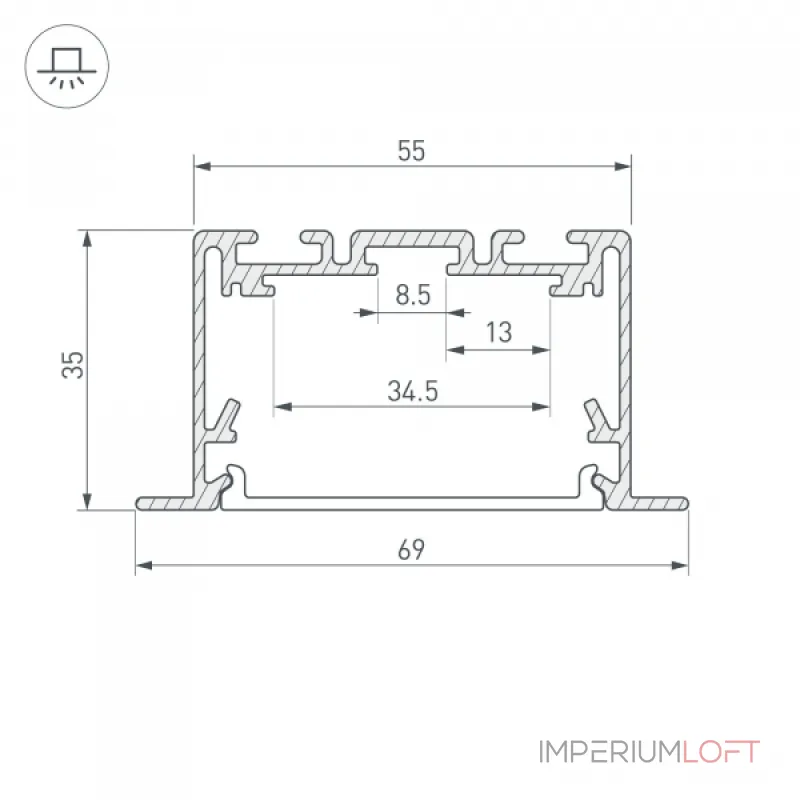 Arlight Профиль S2-LINIA69-F-2500 SEAMLESS ANOD Алюминий 029470