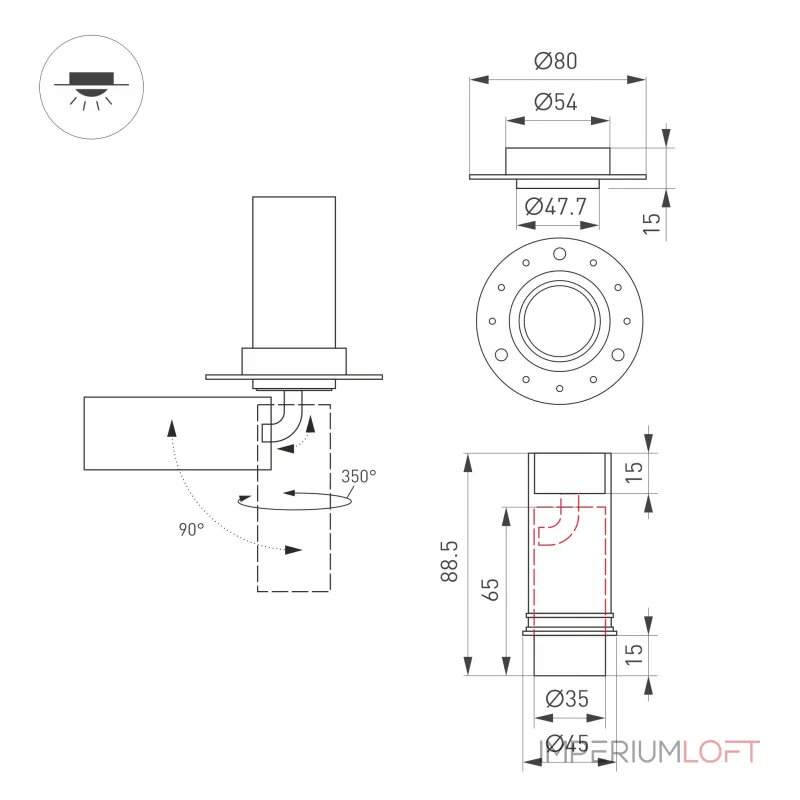 Светильник SP-NUANCE-TRIMLESS-PULL-R35-7Вт Warm3000 WH 36 deg 230В Arlight IP40 049909