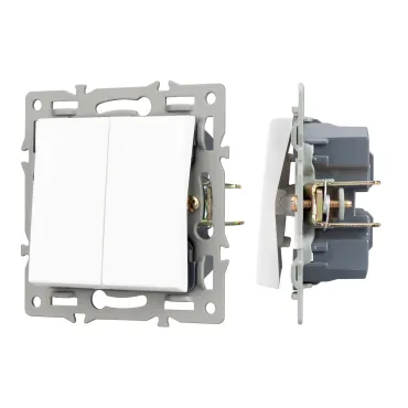 Механизм выключателя двухклавишный непроходной SWT-MK02-PL-WH 250В 16A Arlight 043724 Механизм выключателя двухклавишный непроходной SWT-MK02-PL-WH 250В 16A Arlight 043724