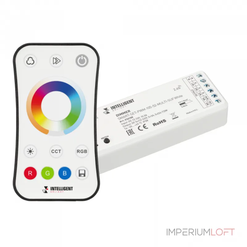 Arlight INTELLIGENT ARLIGHT Диммер SMART-SET-PWM-105-52-MULTI-SUF White 12-24В 5x3A ПДУ RING 10кн 2.4G IARL IP20 036188