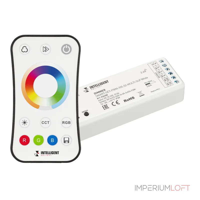 Arlight INTELLIGENT ARLIGHT Диммер SMART-SET-PWM-105-52-MULTI-SUF White 12-24В 5x3A ПДУ RING 10кн 2.4G IARL IP20 036188