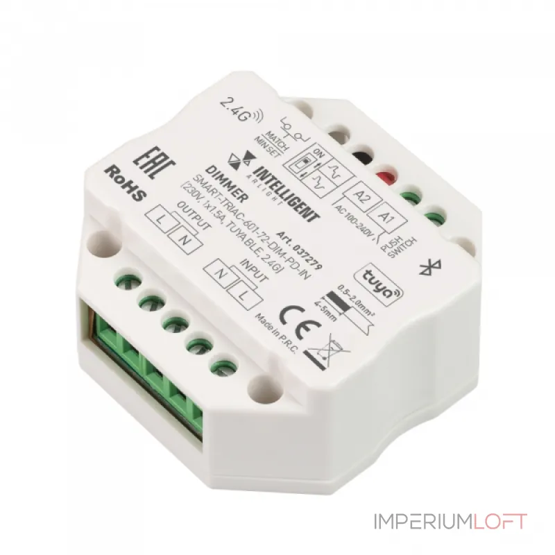 Arlight INTELLIGENT ARLIGHT Диммер SMART-TRIAC-601-72-DIM-PD-IN 230В 1x1.5A TUYA BLE 2.4G IARL IP20 037279