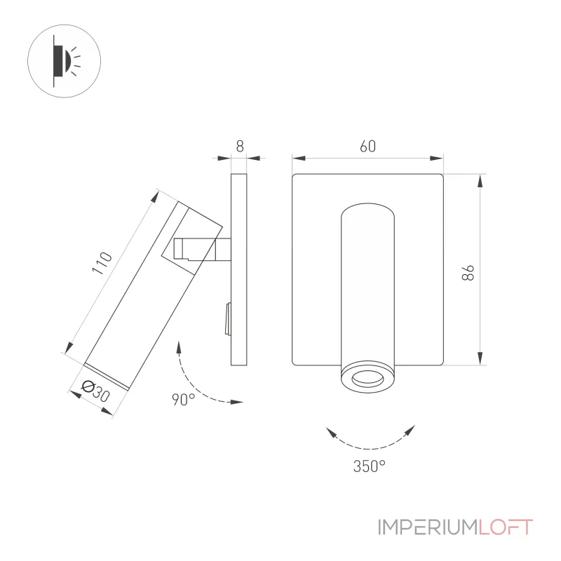 Светильник SP-READER-S60x86-3Вт Warm2700 BK 20 deg 230В Arlight IP20 052938