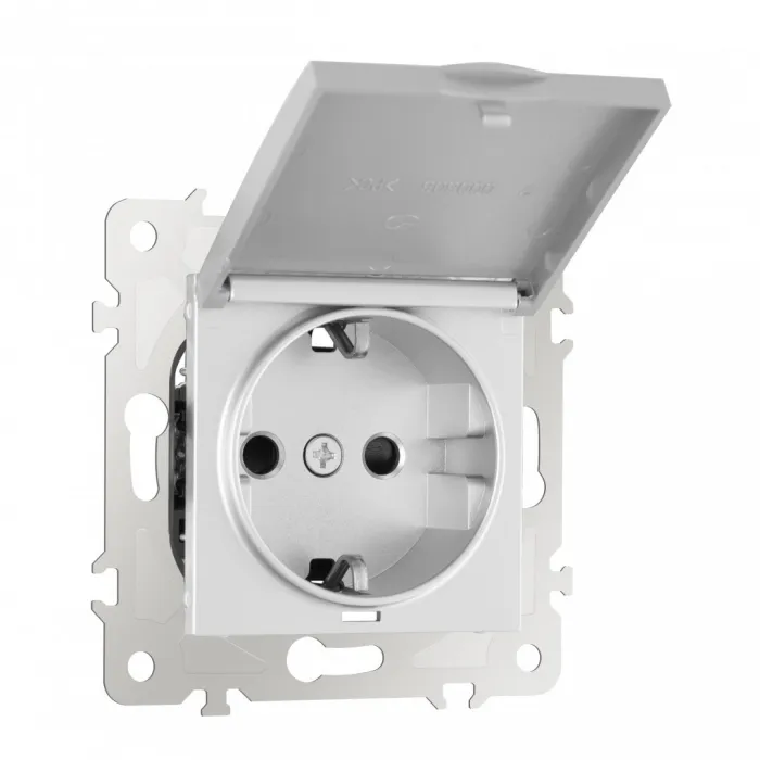 Розетка с заземлением, шторками и защитной крышкой, 16A 250V 203.41-1.silver от ImperiumLoft