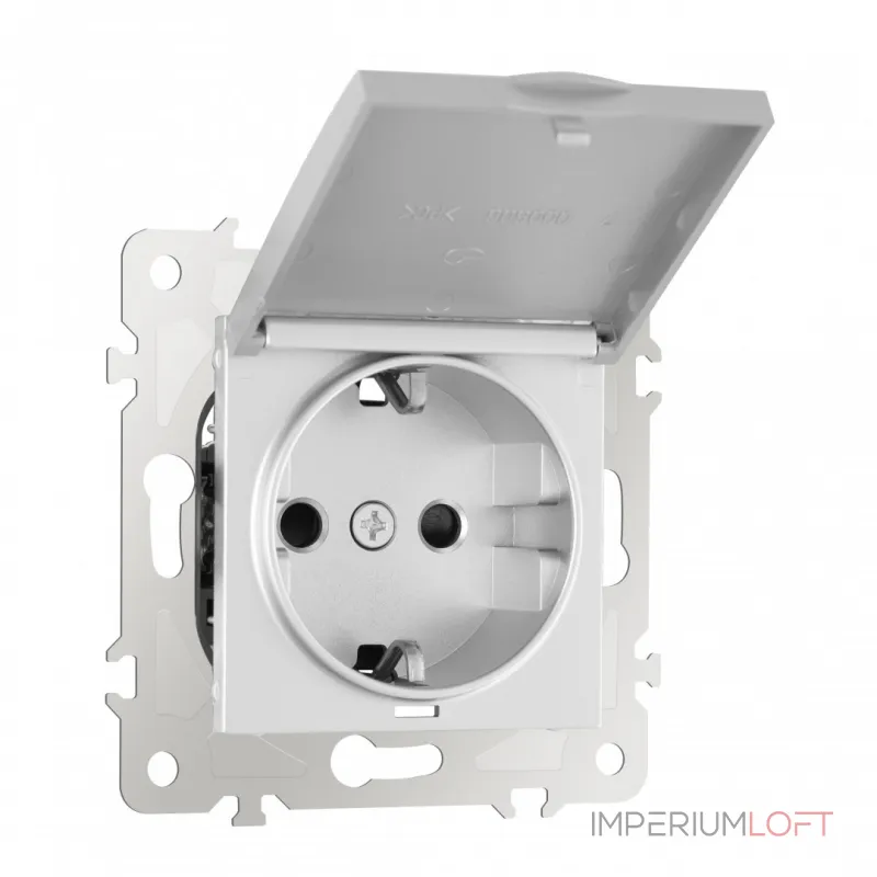 Розетка с заземлением, шторками и защитной крышкой, 16A 250V 203.41-1.silver