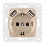 Розетка с заземлением, шторками + 2 USB, 16A 250V, USB DC 5V 2.1A 205.47-1.shampan