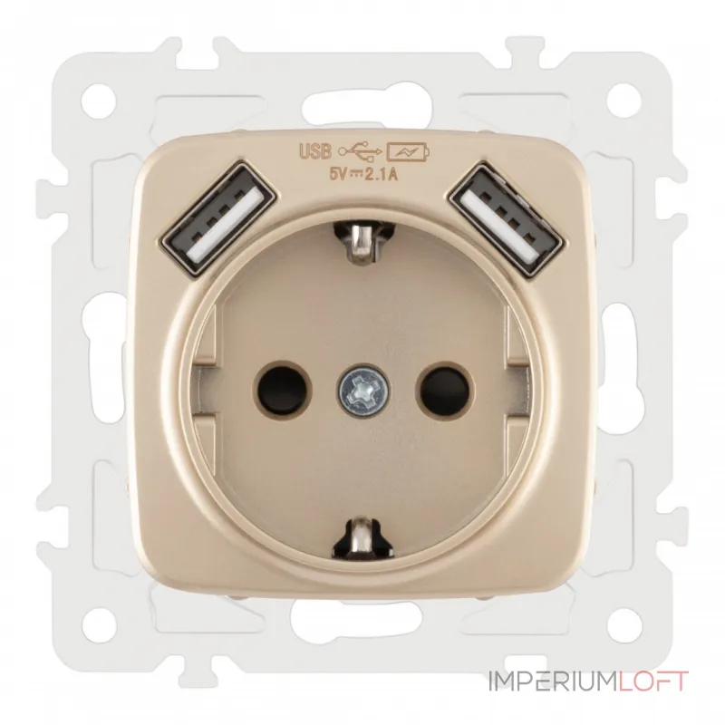Розетка с заземлением, шторками + 2 USB, 16A 250V, USB DC 5V 2.1A 205.47-1.shampan