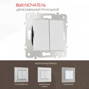 Выключатель двухклавишный проходной (на 2 направления), 10AX 250V 203.32-2.silver Выключатель двухклавишный проходной (на 2 направления), 10AX 250V 203.32-2.silver