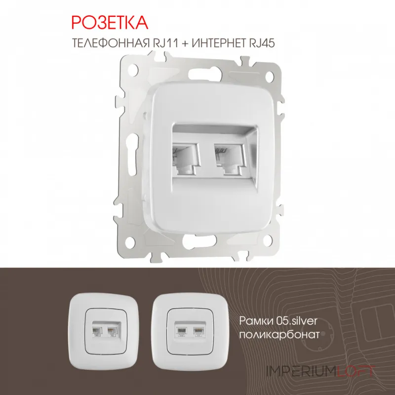 Розетка телефонная RJ11 + компьютерная RJ45 205.44-1.silver
