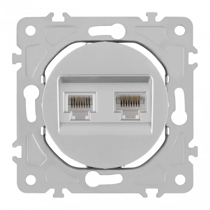 Розетка телефонная RJ11 + интернет RJ45 202.44-1.silver от ImperiumLoft