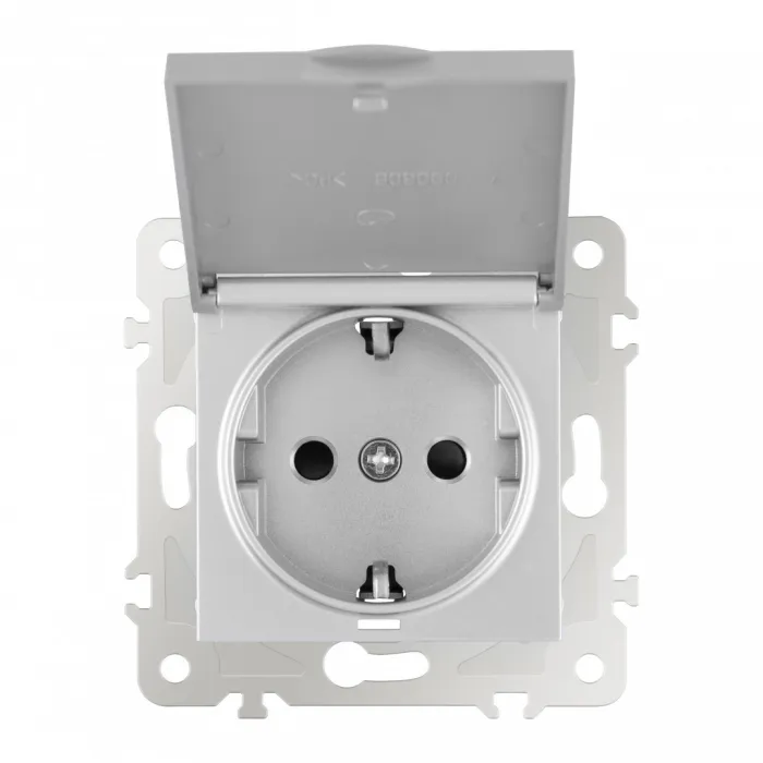 Розетка с заземлением, шторками и защитной крышкой, 16A 250V 203.41-1.silver от ImperiumLoft