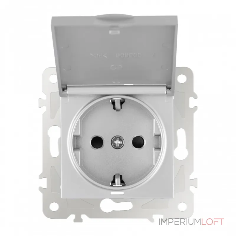 Розетка с заземлением, шторками и защитной крышкой, 16A 250V 203.41-1.silver