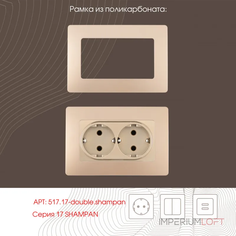 Розетка двойная с заземлением, 16A 250V 217.40-2.shampan