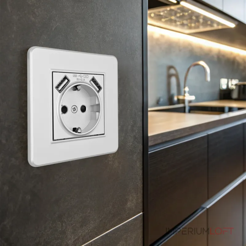 Комплект розетки с заземлением, шторками, рамкой однопостовой + 2 USB Arte Milano SET16-1-47-1 silver
