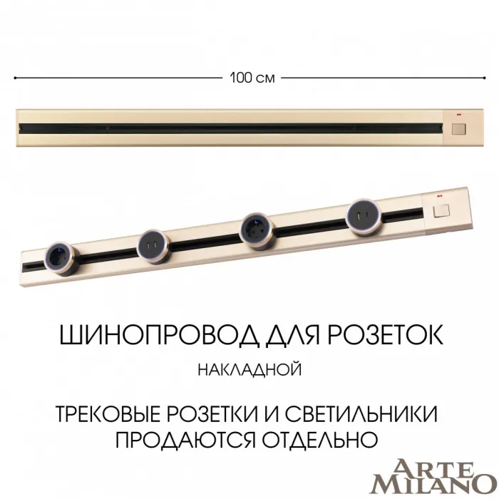 Накладной шинопровод с выключателем, 25A 250V 385201TOB/100 Gold от ImperiumLoft