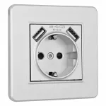 Комплект розетки с заземлением, шторками, рамкой однопостовой + 2 USB Arte Milano SET16-1-47-1 silver от ImperiumLoft