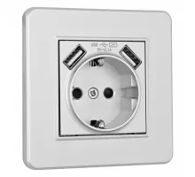 Комплект розетки с заземлением, шторками, рамкой однопостовой + 2 USB Arte Milano SET16-1-47-1 silver