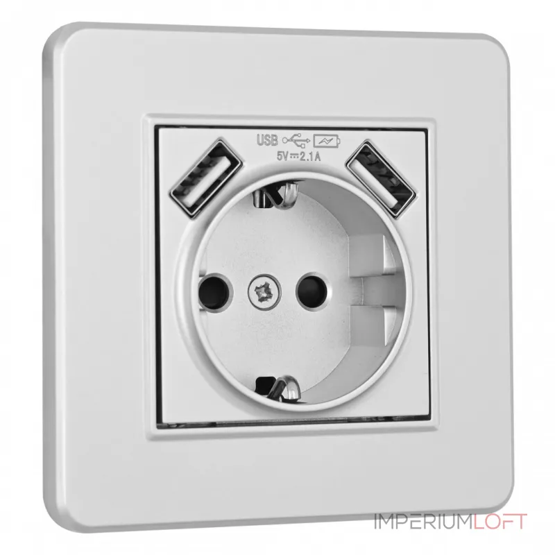 Комплект розетки с заземлением, шторками, рамкой однопостовой + 2 USB Arte Milano SET16-1-47-1 silver