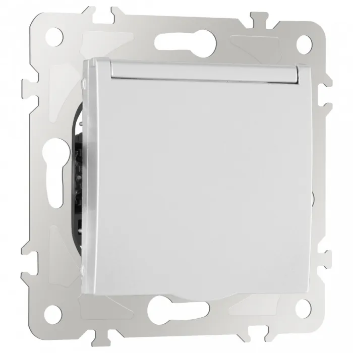 Розетка с заземлением, шторками и защитной крышкой, 16A 250V 203.41-1.silver от ImperiumLoft