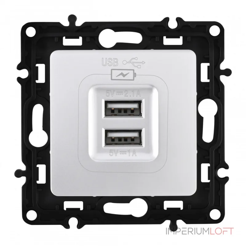 Розетка USB 2.1А+1А 217.46-1.silver от ImperiumLoft