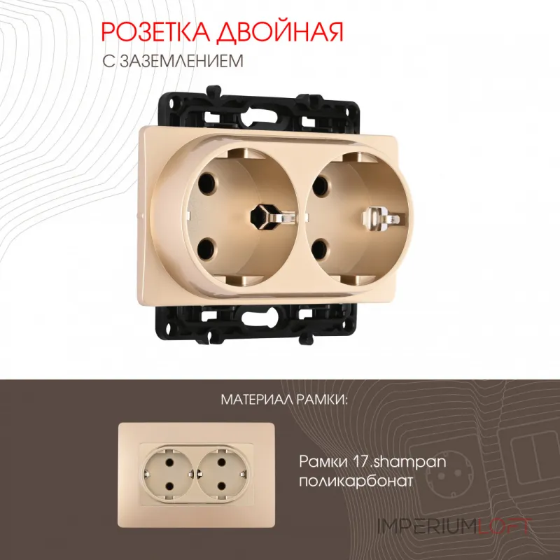 Розетка двойная с заземлением, 16A 250V 217.40-2.shampan