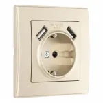 Комплект розетки с заземлением, шторками, рамкой однопостовой + 2 USB Arte Milano SET06-1-47-1 shampan