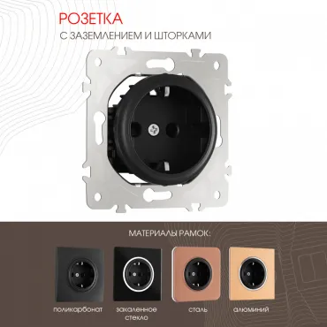 Розетка с заземлением и шторками, 16A 250V 202.40-1.black