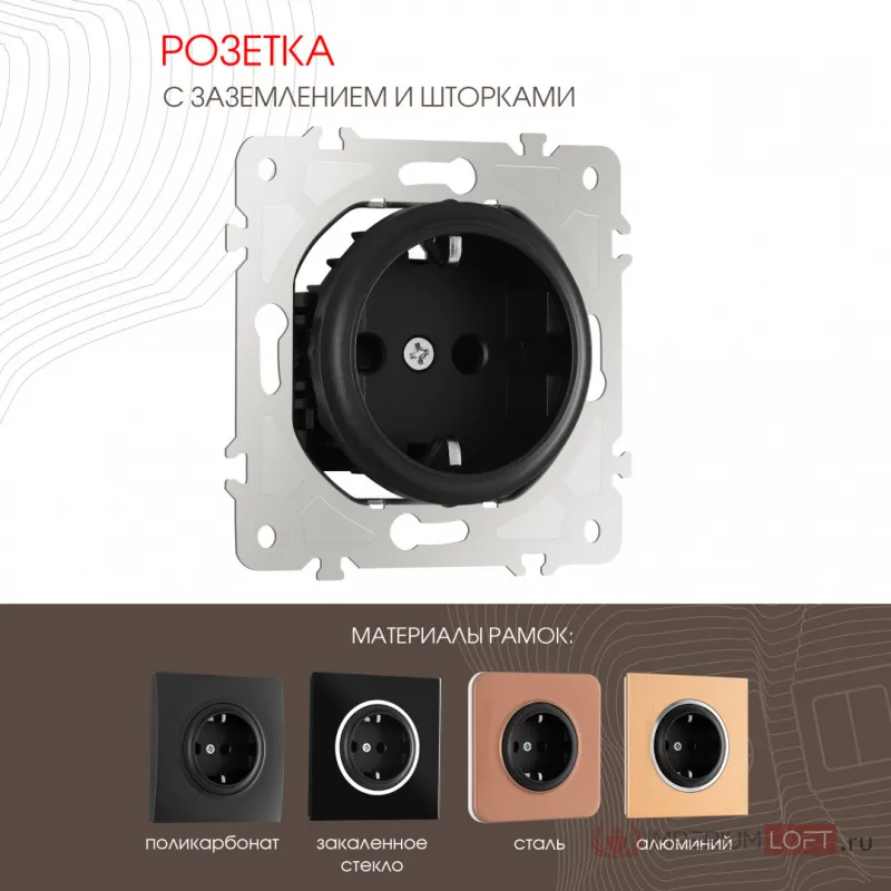 Розетка с заземлением и шторками, 16A 250V 202.40-1.black от ImperiumLoft