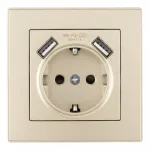 Комплект розетки с заземлением, шторками, рамкой однопостовой + 2 USB Arte Milano SET06-1-47-1 shampan