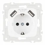 Розетка с заземлением, шторками + 2 USB, 16A 250V, USB DC 5V 2.1A 205.47-1.white