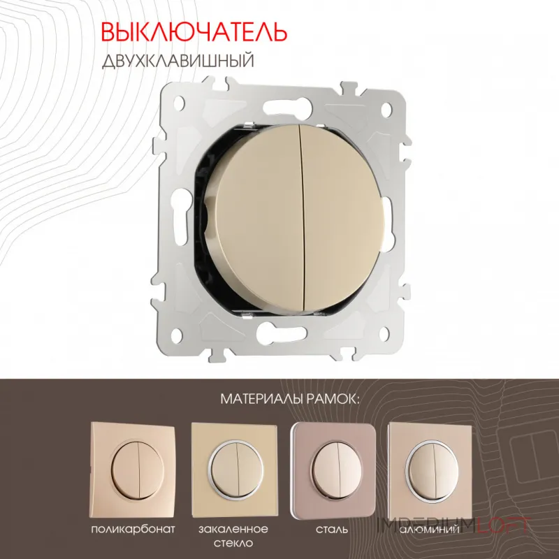 Выключатель двухклавишный, 10AX 250V 202.30-2.shampan