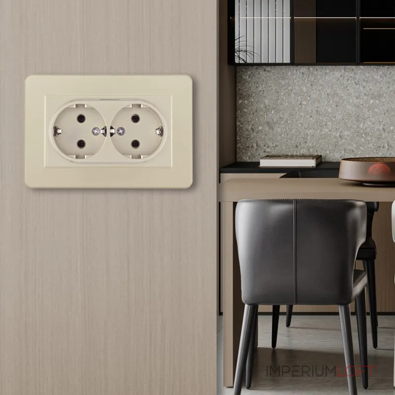 Розетка двойная с заземлением и шторками Arte Milano SET16-double-40-2 shampan